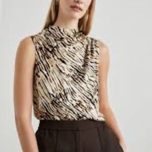 Rails Kaleen Neutral Ikat Sleeveless Mock Neck Top Sz L